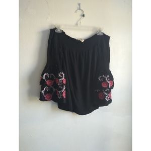 Ella Moon Off Shoulder Flowy Embroidered Floral Flared Layered Tiered Sleeves